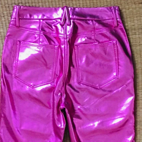 GOOD AMERICAN GOOD ICON High Rise Straight Jeans in Powder Pink Metallic Sz 6/28